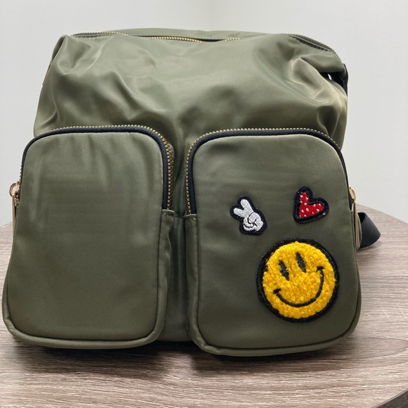LIKE DREAMS Other - LIKE DREAMS Olive Smiley Patch Nylon Backpack